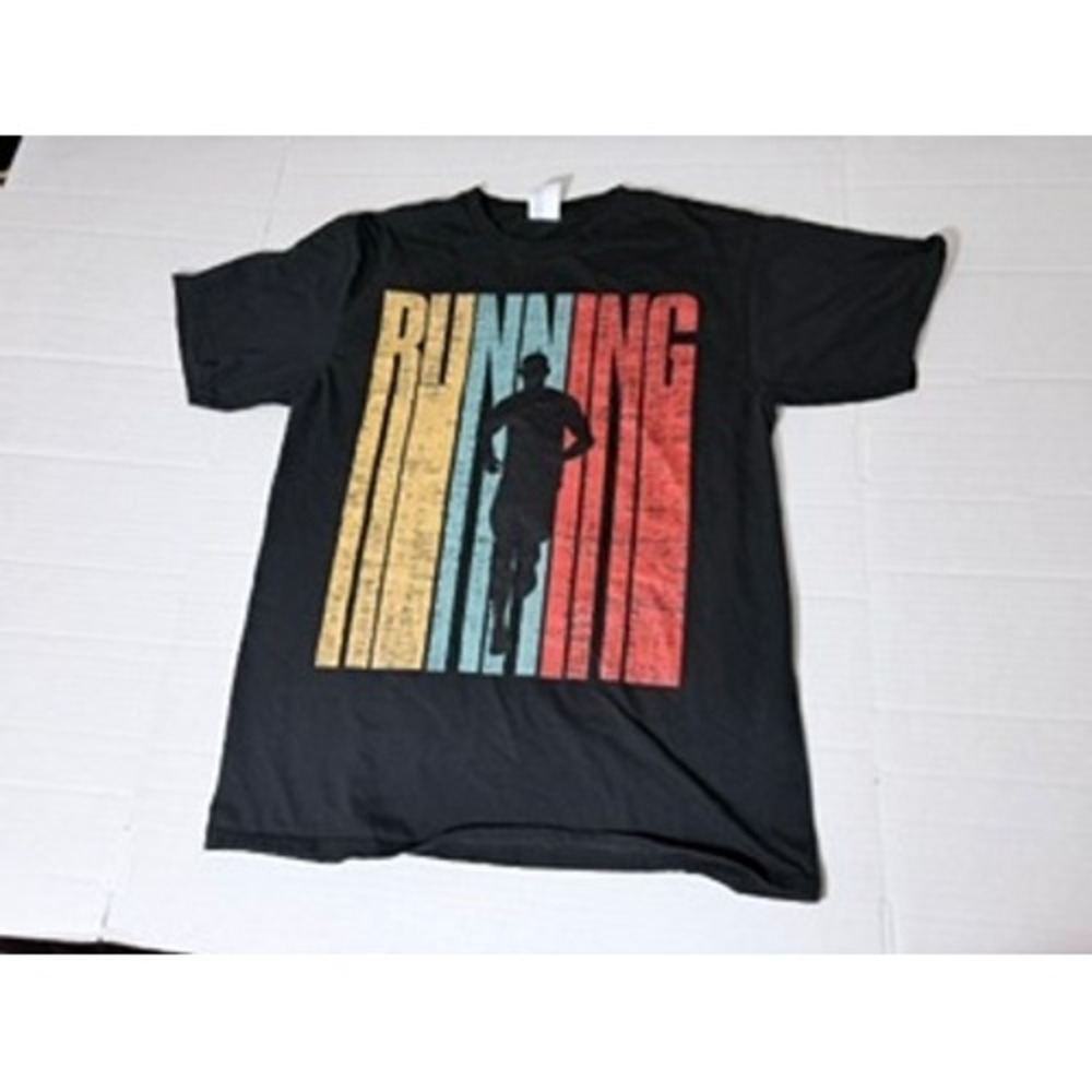 Port & Company Running T-Shirt Mens Medium Black Retro Graphic Vintage Style Tee